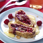 Raspberry roulade with custard