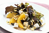 Feta and mung bean sprout salad with oranges