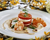 Tomatoes with mozzarella and shrimps