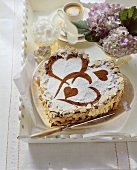 Heart-shaped chocolate gateau with vanilla mascarpone cream