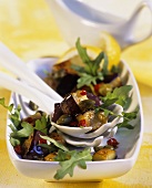 Salad with roasted aubergines, capers and rocket