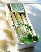 White asparagus with herb sauce