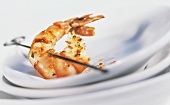 Barbecued shrimp on skewer