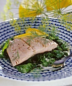 Salmon fillet with spinach and dill