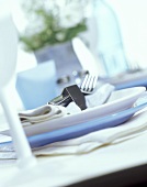 Place setting with blue and white plates