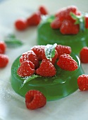 Woodruff jelly with raspberries