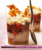 Vanilla rice with berries and almond praline