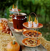 Rustic open-air buffet for a Halloween party