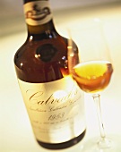 A bottle of Calvados (apple brandy from Normandy) with glass