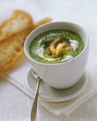 Cold cucumber soup with smoked salmon and sour cream