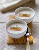 Potato foam soup with smoked salmon