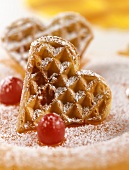 Cherry waffles with icing sugar