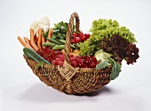 Basket of assorted vegetables and fruit