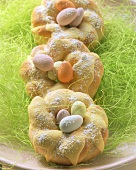 Sweet Easter nests in quark yeast dough