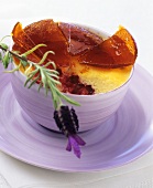 Crème brulee with cherries and lavender