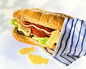 Submarine sandwich with cut-out cheese fish