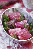 Red cabbage parcels filled with barley and nuts (Poland)
