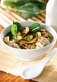 Glass noodle soup with tofu and mushrooms