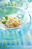 Shrimpssalat mit Gurke und Reis, Dressing