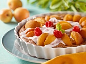 Chocolate and apricot gratin with raspberry yoghurt cream