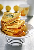 Ham and cheese sandwiches dipped in egg and fried