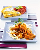 Noodles with gingered carrots & two pieces of pumpkin frittata