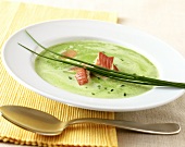 Creamed pea soup with trout fillets