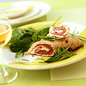Tortilla rolls with salmon and spinach
