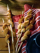 Thyme bread on skewer for grilling (stick bread)