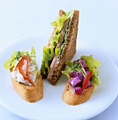 Baguette with deli salads and wholemeal sandwich