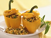 Yellow peppers with rice stuffing