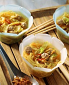 Indonesian noodle soup with meat dumplings