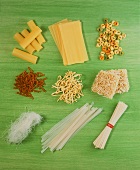 Various types of pasta with Asian noodles