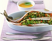 Stuffed whitefish with basil butter