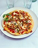 Pizza with seafood and olives