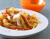 Tagliatelle with Parma ham, pepper and Parmesan