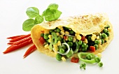 Pancakes with pea and sweetcorn filling