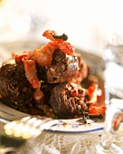Kaszanka (Polish groats sausage or black pudding) with bacon