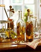 Two bottles with autumnal decoration