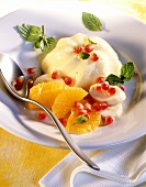 Vanilla blancmange with fruit salad