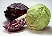 White and red cabbage, and a wedge of red cabbage