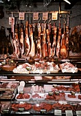 Spanish sausage & ham specialities in a butcher's shop