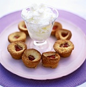 Raspberry mini-muffins and an ice cream sundae