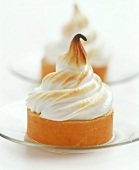 Piece of sponge roll with meringue topping