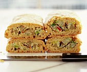 Wholemeal ciabatta with vegetable quiche filling