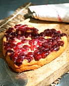 Turned-out cherry tart in the style of tarte tatin (France)