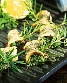 Grilled sardine rolls with herb stuffing
