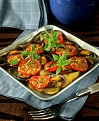 Gratin mit Kartoffeln, Miesmuscheln und Tomaten