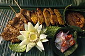 Satay gai and satay moo (chicken and pork kebabs)