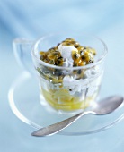 Passion fruit ice cream with passion fruit sauce